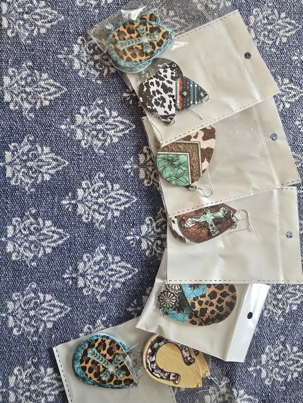 New Turquoise & Leopard Teardrop Western Earrings - Pack
